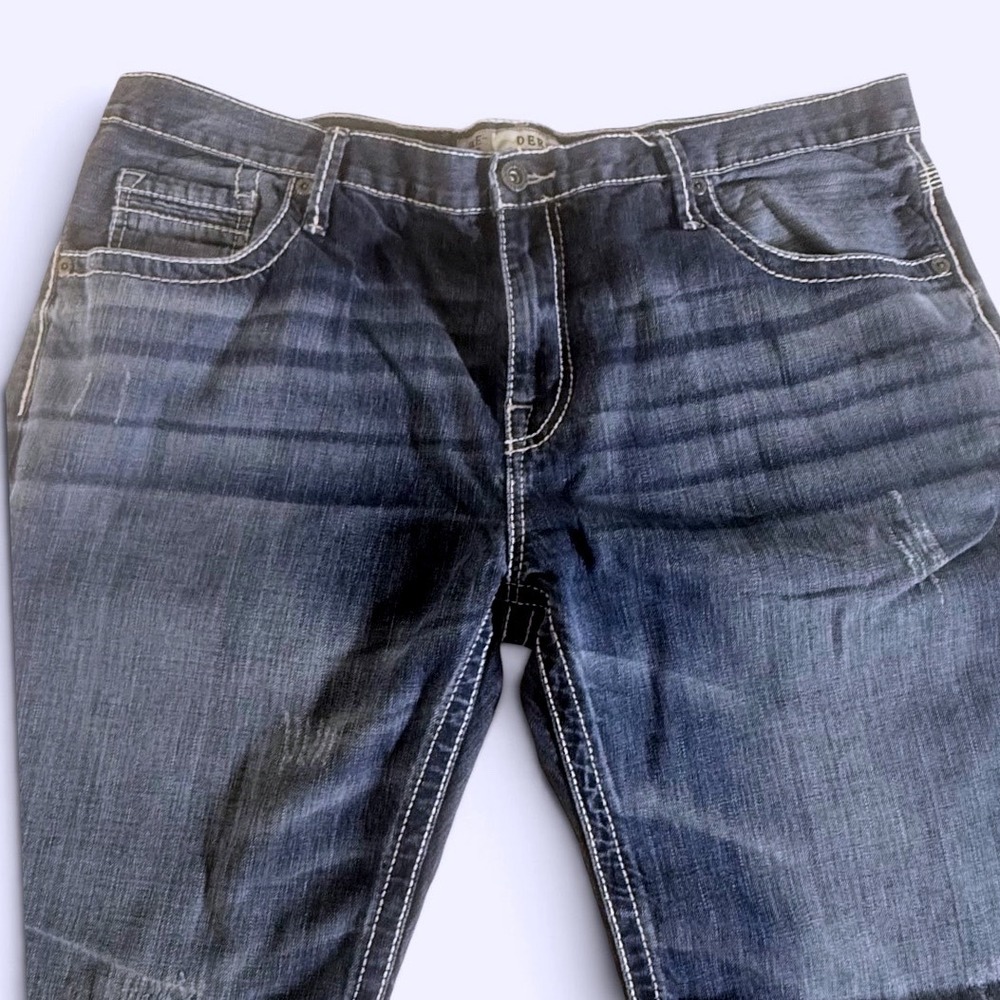 BKE Derek Jeans Mens 40x35 Straight Leg Contrast Stitch Dark Wash Blue